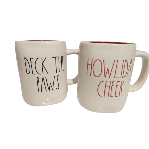Rae Dunn Dog Parent 2 Christmas Mugs "Deck The Paws" "Howliday Cheer" - Picture 2 of 3